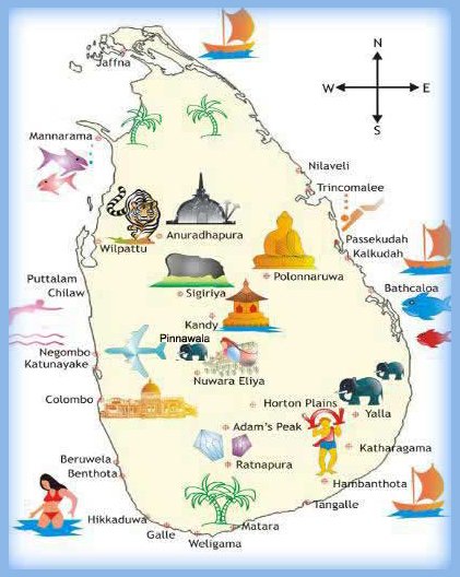 map of top ten tourist attractions in sri lanka